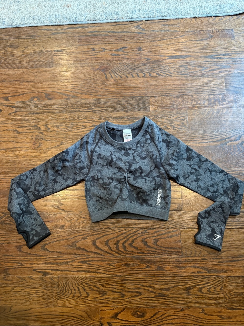 Gymshark Dark Gray Camo Cropped Long Sleeve Top